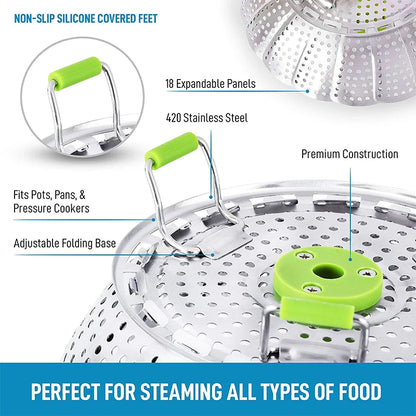 9-Inch Stainless Steel Folding Lotus Steamer Tray - Versatile Mesh Food Basket for Vegetables, Fruits, and Cooking Cookware