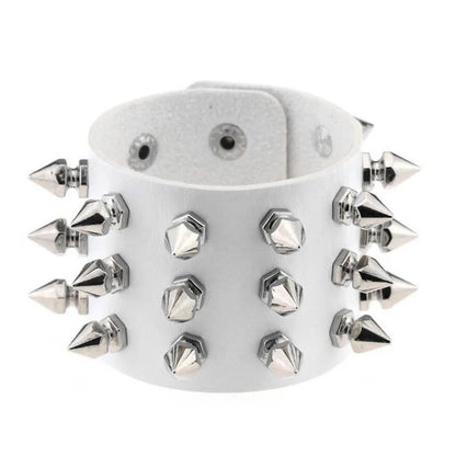 90s Punk Style Bracelet – PU Leather with 3 Rows of Spikes & Square Studs, Fashion Bangle for 2024