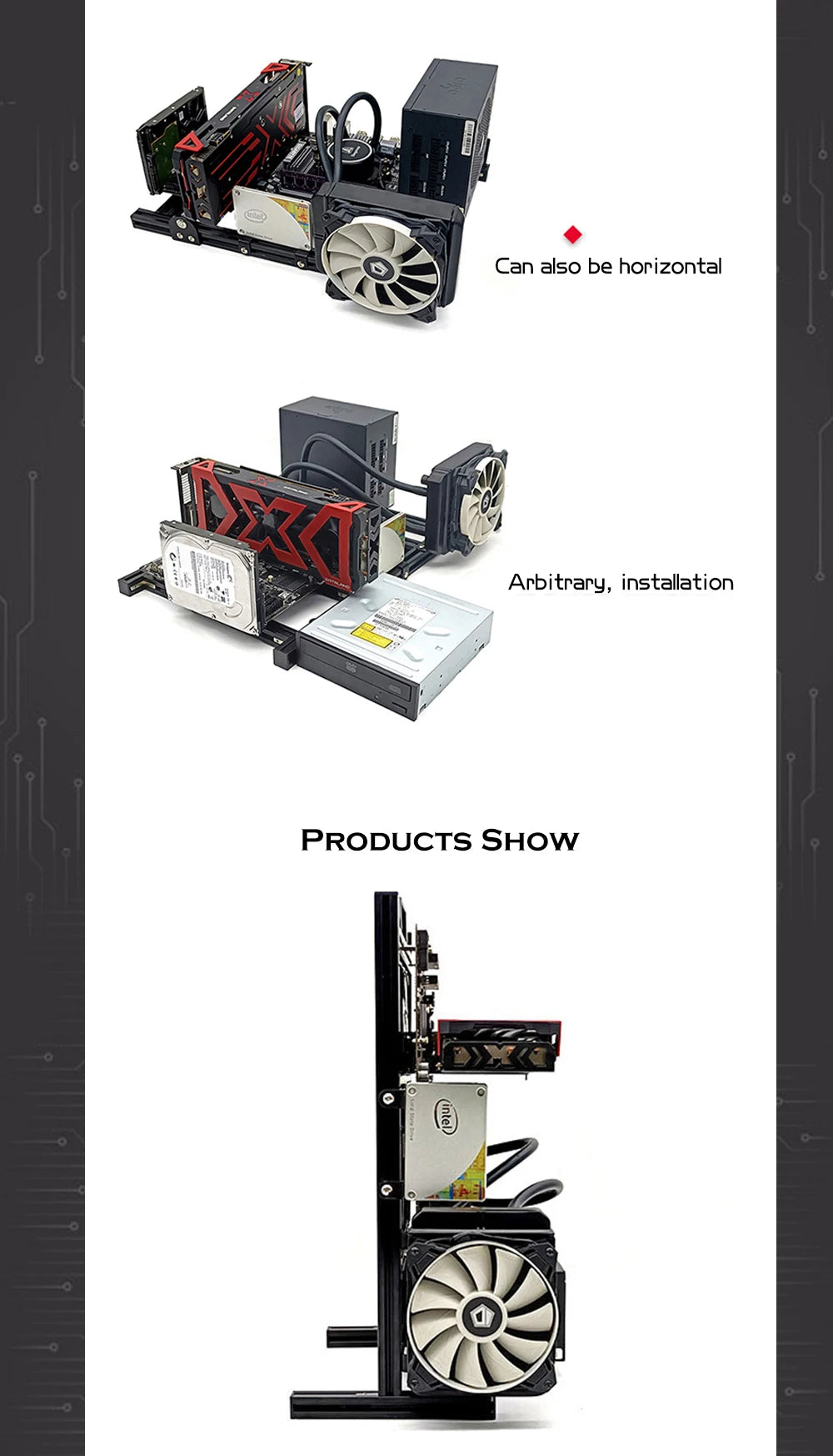 Aluminum Open Frame PC Case – Supports ITX/MATX/ATX Motherboards, Vertical Gaming Cabinet for DIY & Water Cooling Builds