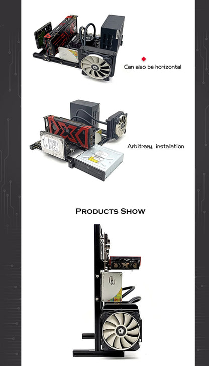 Aluminum Open Frame PC Case – Supports ITX/MATX/ATX Motherboards, Vertical Gaming Cabinet for DIY & Water Cooling Builds