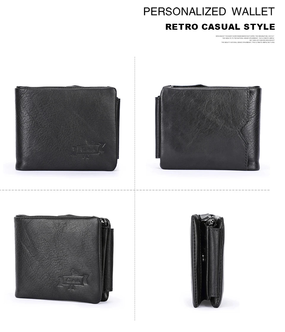 CONTACT'S Genuine Crazy Horse Leather Trifold Wallet – Vintage Men's Cowhide Wallet with Zip Coin Pocket