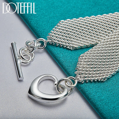 DOTEFFIL 925 Sterling Silver Heart Bracelet – Watchband Style Chain Jewelry for Men & Women
