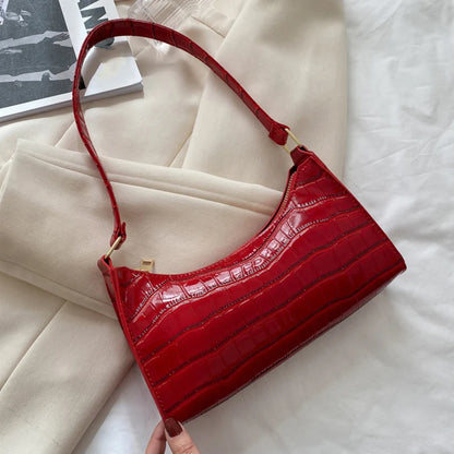 Fashion PU Leather Handbag for Women – Alligator Pattern Small Underarm Messenger Bag & Purse