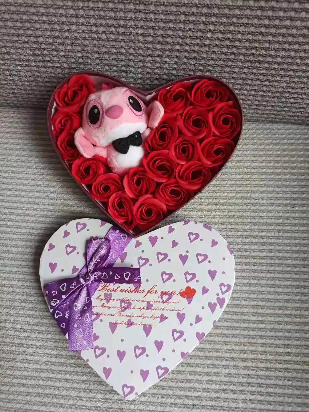Disney Lilo & Stitch Plush Doll with Rose Bouquet – Gift Box & Flower Arrangement for Valentine’s & Christmas