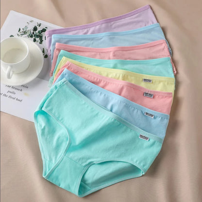 Women’s Cotton Underwear - Candy Color Mid-Waist Breathable Plus Size Briefs