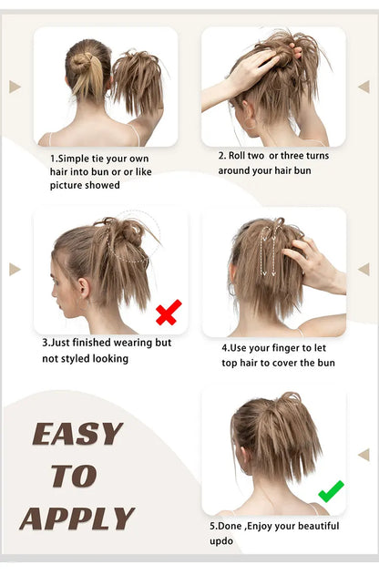 Synthetic Fake Hair Messy Bun Chignon – Elastic Scrunchy Curly Hairpiece, Flexible Band SARLA Synthetic Extension