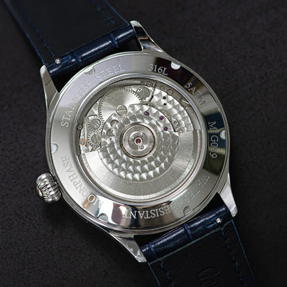 Sugess Origin ST2528 Mechanical Watch – Men's Luxury Moonphase Wristwatch with Real Blue Stone Dial & Stainless Steel Case