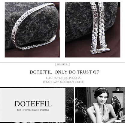 DOTEFFIL 925 Sterling Silver Side Chain Necklace & Bracelet – 6mm, 8-24 Inch, Fashion Charm Wedding Jewelry for Women & Men