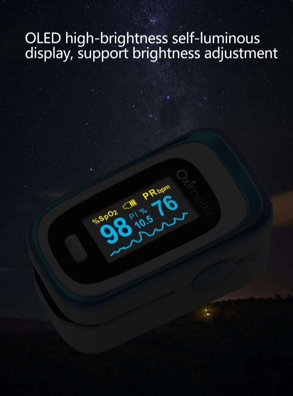 KIUZOU Finger Pulse Oximeter – SPO2, PR, PI, RR Blood Oxygen Saturation and Heart Rate Monitor with OLED Display