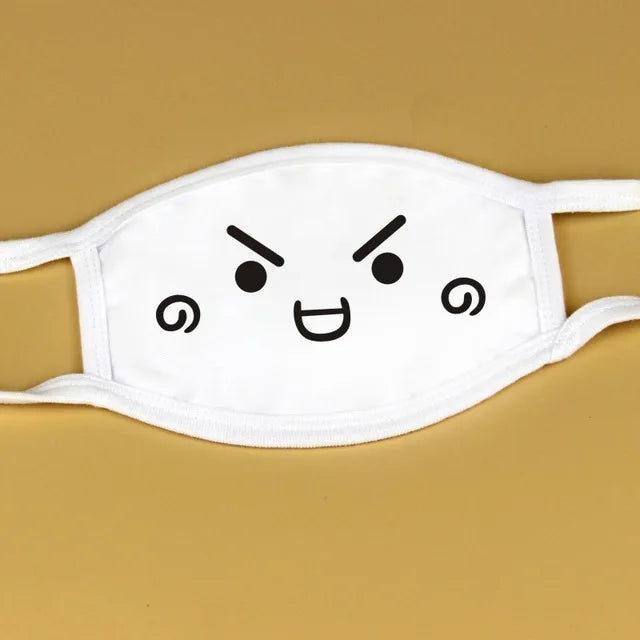 Kawaii Anime Expression Cotton Face Mask – Breathable Smile Mouth Muffle for Unisex Korean Style