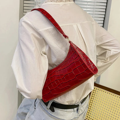 Fashion PU Leather Alligator Pattern Bag for Women – Small Armpit Handbag, Underarm Messenger Purse
