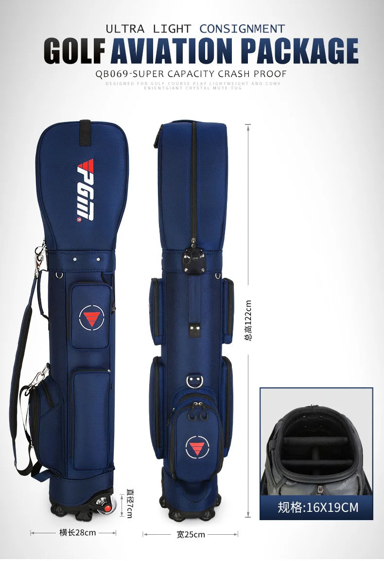 PGM Ultra-Light Golf Bag with Wheels QB069 – Large Capacity Sport & Aviation Bag with Multifunctional Ball Storage