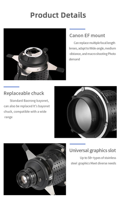 Soonpho OT1 PRO Bowens Mount Optical Snoot – 50mm/85mm/150mm Lenses for Graphic Art Effects, Godox Lighting Flash