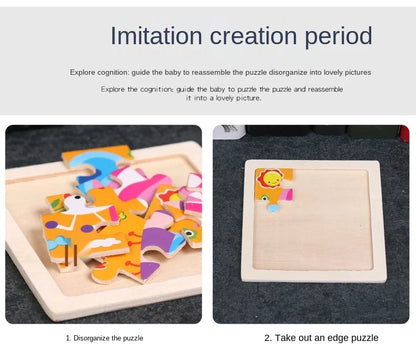 11cm Kids Wooden Jigsaw Puzzle – Cartoon Animal & Vehicle Montessori Educational Toys