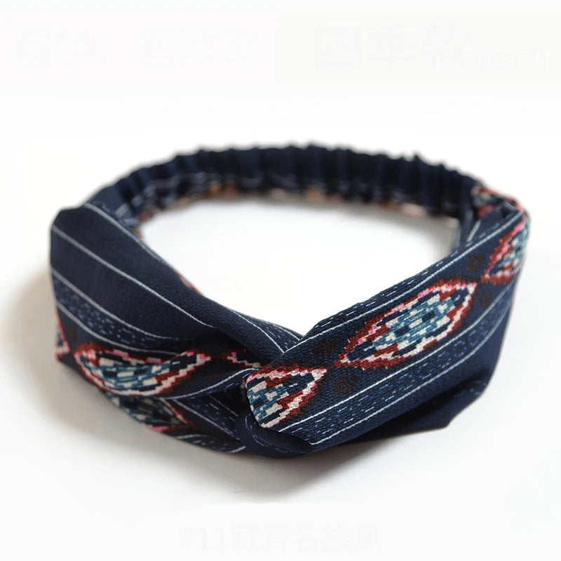 Bohemian Print Headbands for Women & Girls – Vintage Cross Turban Bandana Hair Accessories for Summer