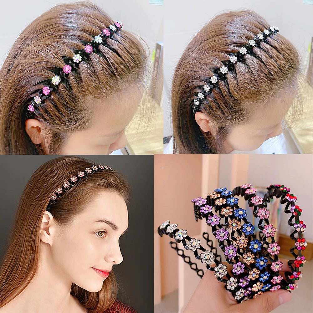 Rhinestone Pearl Flower Hairband - Non-Slip Elastic Headband for Women & Girls