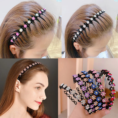 Rhinestone Pearl Flower Hairband - Non-Slip Elastic Headband for Women & Girls
