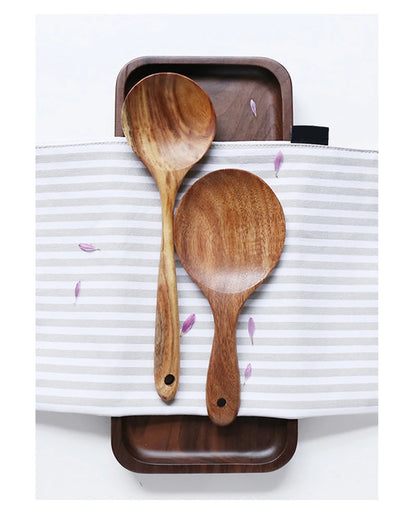 1-7pcs Teak Wood Tableware Set – Natural Wooden Spoons, Colander Spoon & Soup Skimmer Cooking Tool Kit
