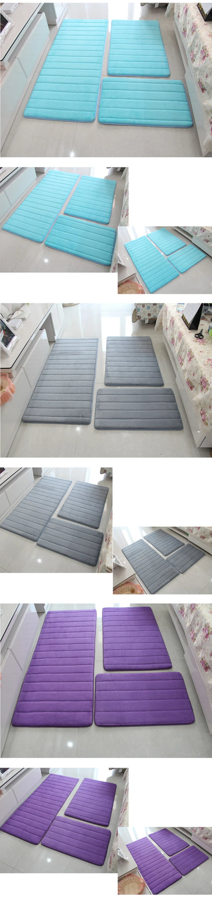 Water Absorption Anti-Slip Bath Mat Set - Bathroom, Toilet, Living Room, Bedroom Floor Carpet (1PC/3PC)