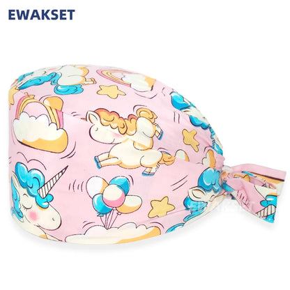 Unisex Soft Scrub Cap – Cartoon Print Surgical Hat for Men and Women, Operating Room Nursing Accessories