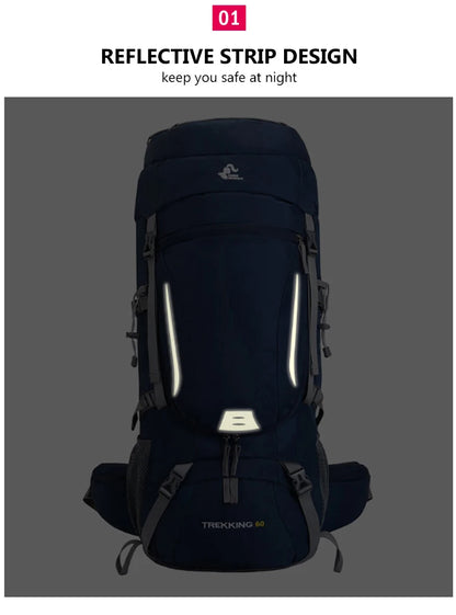 Men’s 60L Large Hiking Backpack — Mountaineering, Camping, Climbing & Outdoor Sport Rucksack XA108Y