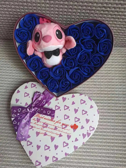 Disney Lilo & Stitch Plush Doll with Rose Bouquet – Gift Box & Flower Arrangement for Valentine’s & Christmas