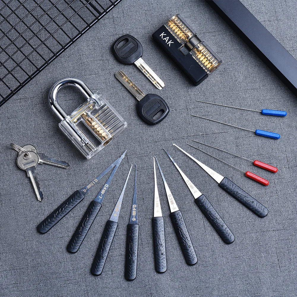 KAK Transparent Practice Lock Set - Cutaway Padlock Training Kit with Key Extractor Locksmith Tools
