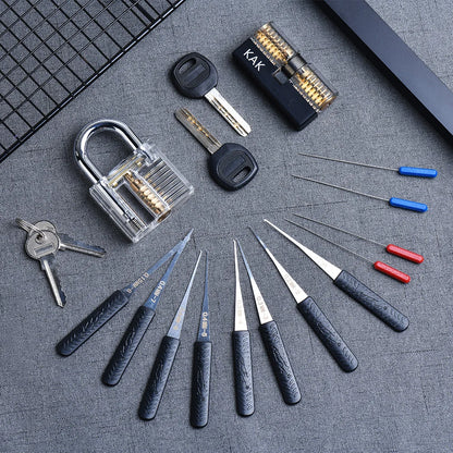 KAK Transparent Practice Lock Set - Cutaway Padlock Training Kit with Key Extractor Locksmith Tools