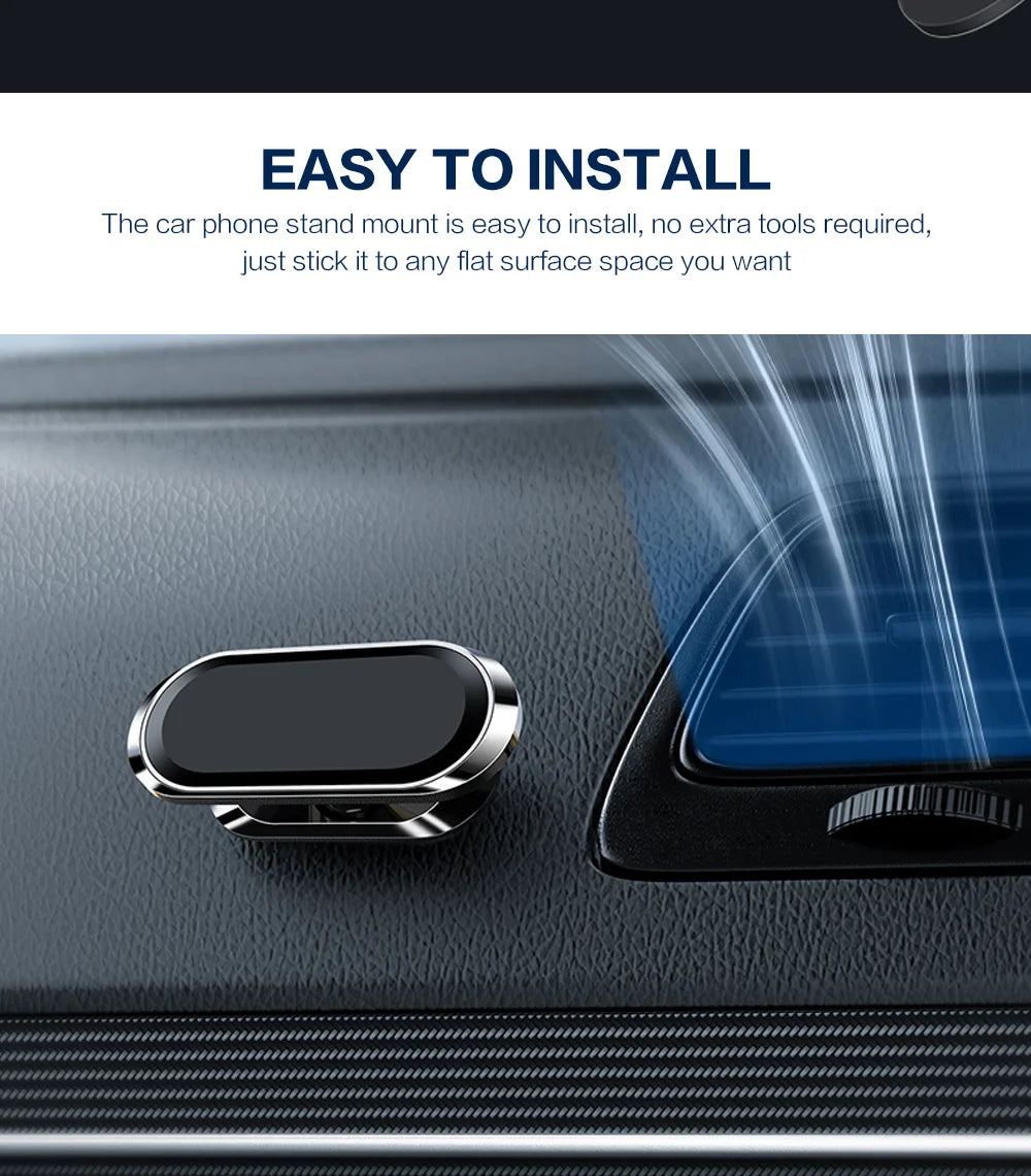 STONEGO 360° Rotating Metal Magnetic Phone Holder – Zinc Alloy Car Mount for Cellphones