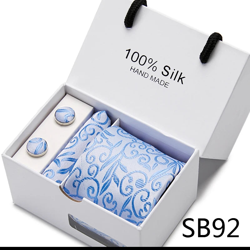 100% Silk Men’s Tie Gift Set - Classic 7.5cm Striped Floral Necktie with Handkerchief for Office, Party & Wedding Formal Wear