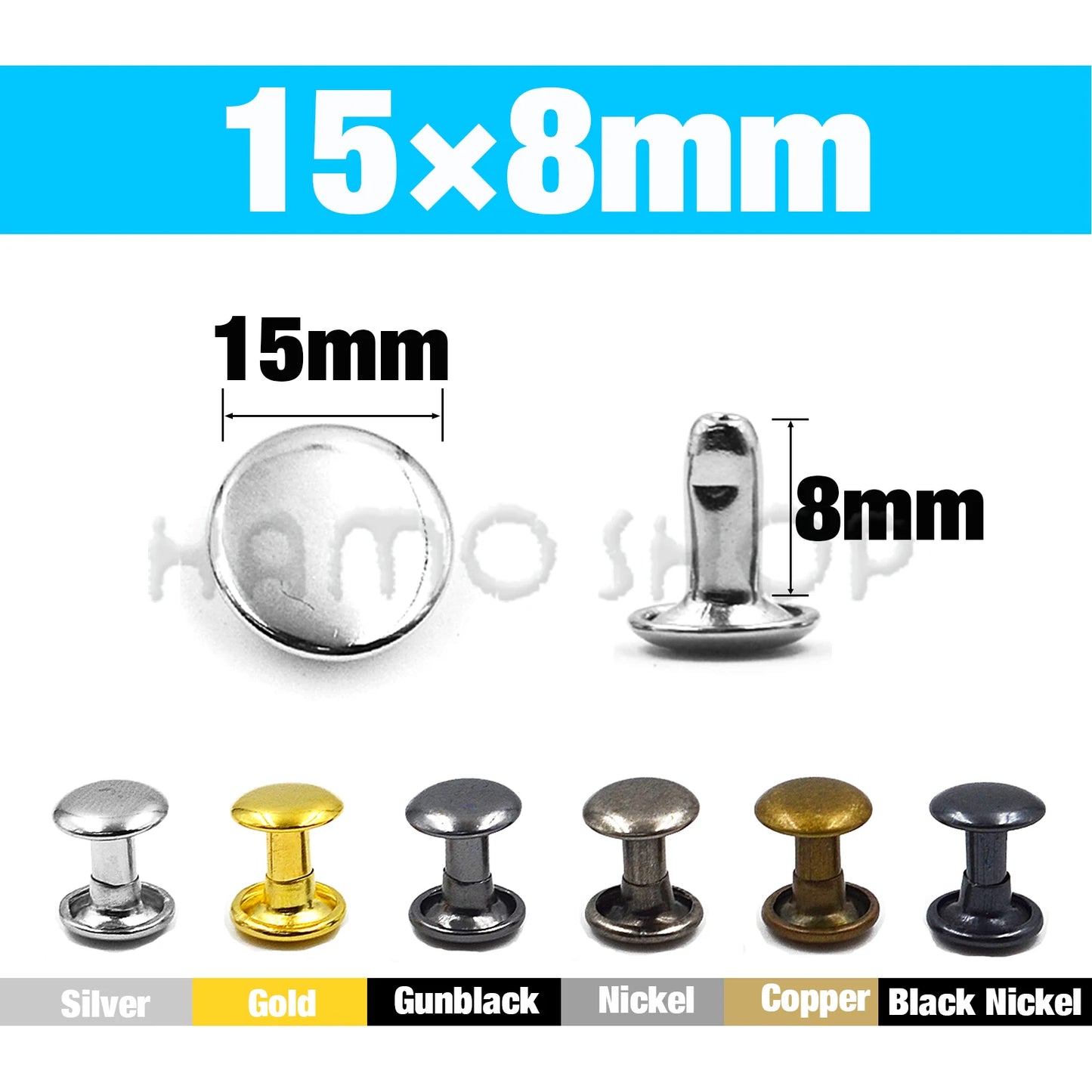 100Set Metal Double Cap Rivets - 5-15mm Round Stud Nails for Leathercraft, Shoes, Bags, Belts, Clothing & DIY Repairs