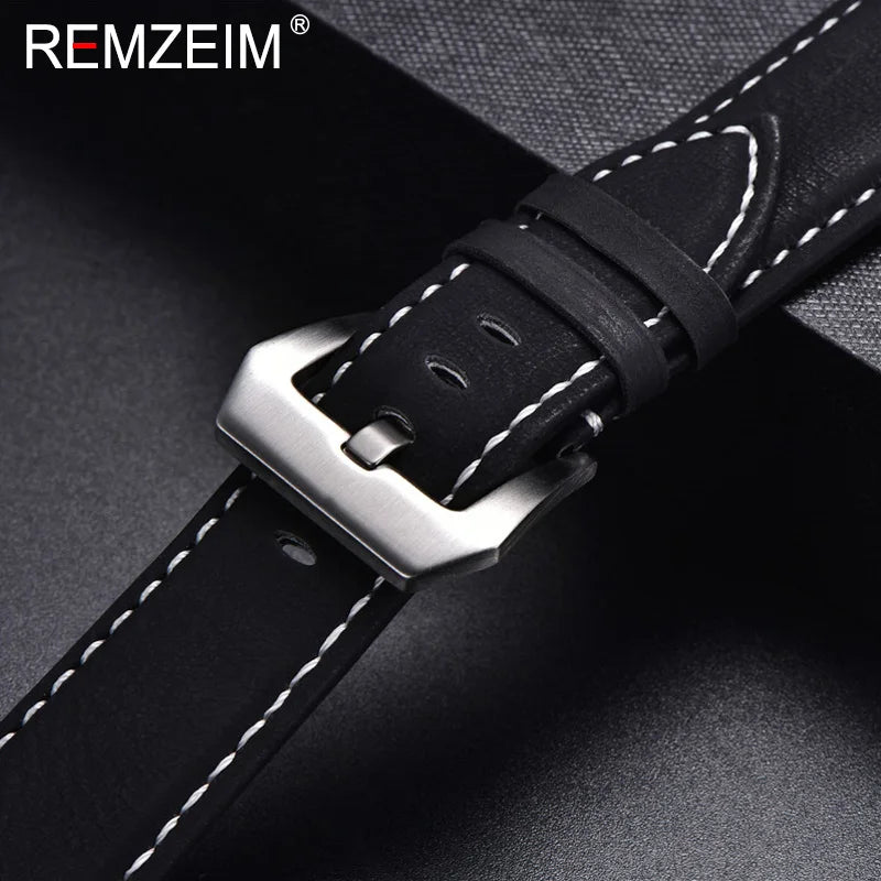 Genuine Leather Watch Band – Vintage Matte Black, Blue & Brown Strap for Men & Women, 18mm-24mm Wrist Bracelet