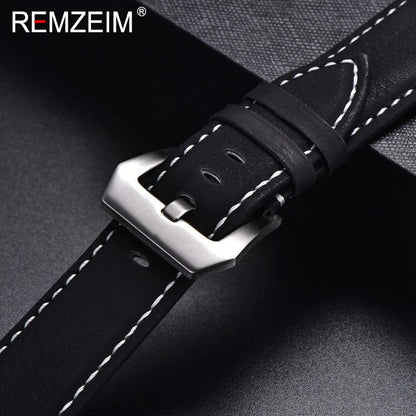 Genuine Leather Watch Band – Vintage Matte Black, Blue & Brown Strap for Men & Women, 18mm-24mm Wrist Bracelet