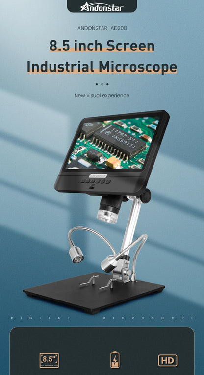 Andonstar AD208 Digital Microscope – 8.5" Adjustable LCD, 1080P HD, Black, Soldering Tool