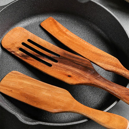 1-9pcs Teak Wood Tableware Set – Natural Wooden Cooking Spoons, Colander Spoon & Soup Skimmer Kitchen Tool Kit