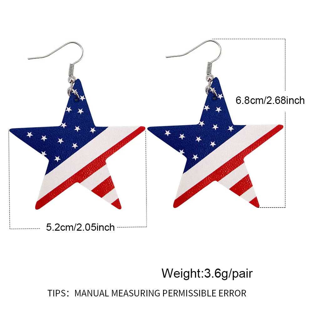 American Flag Leather Earrings - Star Stripe Teardrop Statement Jewelry for Independence Day & Patriotic Style
