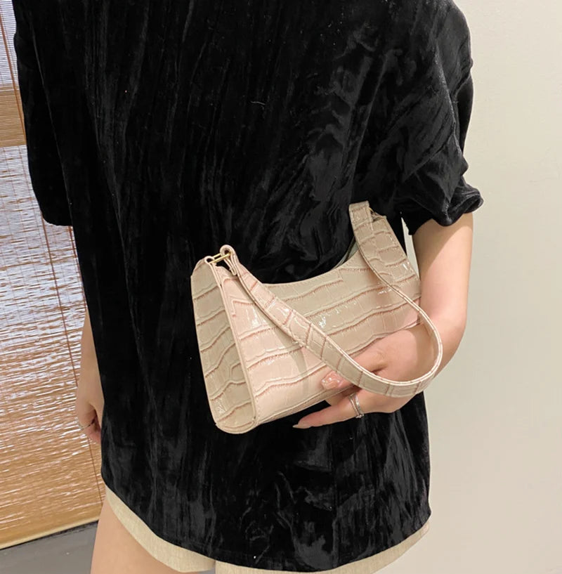 Fashion PU Leather Alligator Pattern Bag for Women – Small Armpit Handbag, Underarm Messenger Purse