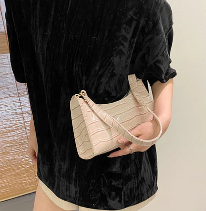 Fashion PU Leather Handbag for Women – Alligator Pattern Small Underarm Messenger Bag & Purse