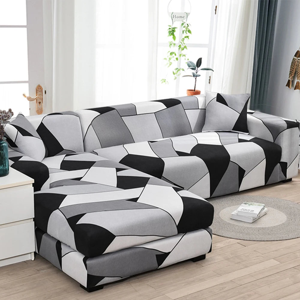 Stretch Sofa Cover - Printed Elastic Slipcover for L-Shaped Corner Couch, Living Room 1/2/3/4 Seat Protector