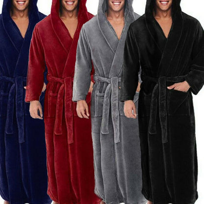 Men’s Winter Fleece Bathrobe – Soft Long Robe with Pockets, Warm Home Gown & Sleepwear