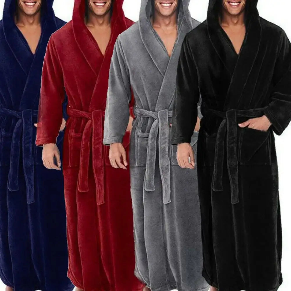 Men’s Winter Fleece Bathrobe – Soft Long Robe with Pockets, Warm Home Gown & Sleepwear