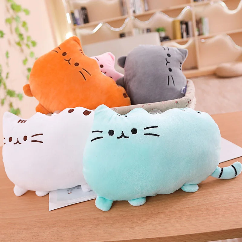 Kawaii Cat Plush Pillow - Soft Colorful Kitten Cushion Stuffed Toy in Gray, Pink & White, Cute Gift for Girlfriend