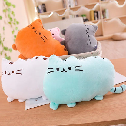 Kawaii Cat Plush Pillow - Soft Colorful Kitten Cushion Stuffed Toy in Gray, Pink & White, Cute Gift for Girlfriend
