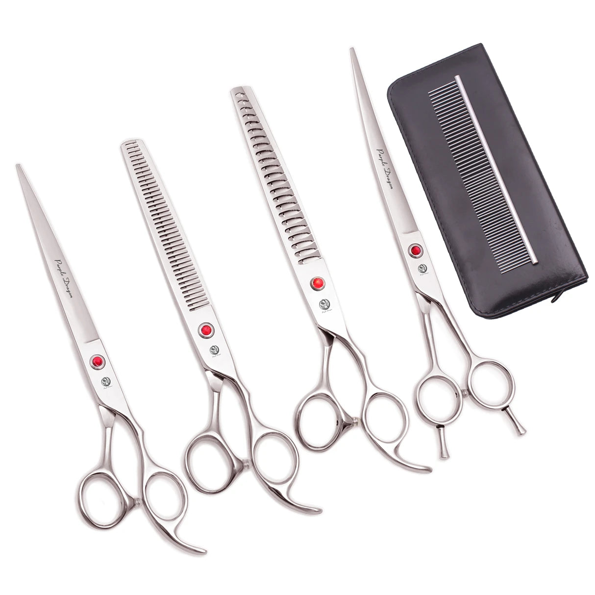 8-inch Purple Dragon Japan 440C Dog Grooming Scissors – Curved Chunker & Thinning Shears with Case (Model Z3015)