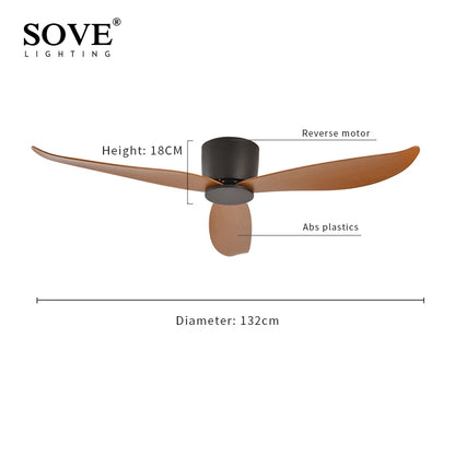 SOVE Modern Black & White Low Floor Ceiling Fan – 30W DC Motor with Remote Control, No Light, 220V