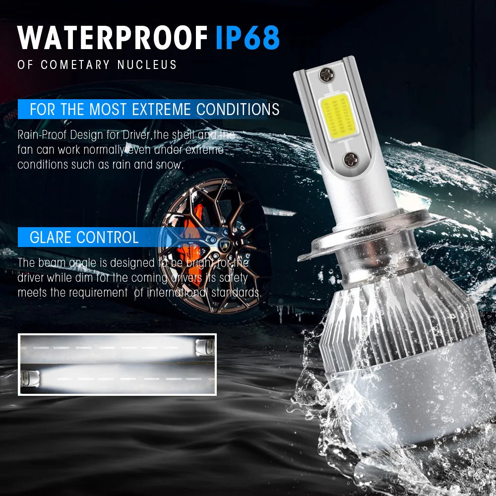 2x H7 LED Car Headlight Bulbs - H1, H3, H4, H8, HB1, HB3, HB4, H11, H13, H27, 9005, 9006, HIR2, 3000K, 6000K, 8000K COB C6 Car Lights