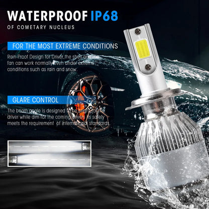 2x H7 LED Car Headlight Bulbs - H1, H3, H4, H8, HB1, HB3, HB4, H11, H13, H27, 9005, 9006, HIR2, 3000K, 6000K, 8000K COB C6 Car Lights