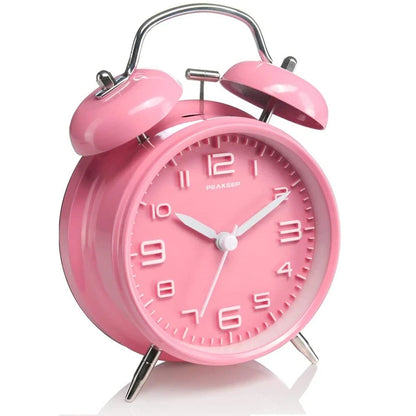 4 Inch Twin Bell Metal Alarm Clock – Loud Mechanical Desk Clock with Backlight 3D Dial, Battery Operated for Home & Office Use