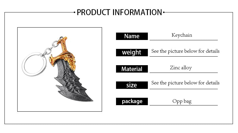 God of War 4 Kratos Sword Keychain – Pendant Keyring Jewelry for Men & Women, Car Key Accessory