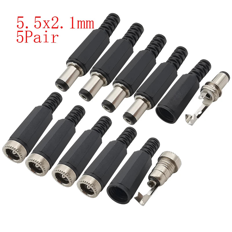 10Pcs DC Power Connectors 5.5x2.1mm & 3.5x1.3mm – Male Female Jack Socket, Nut Panel Mount DC Power Adapter Connector